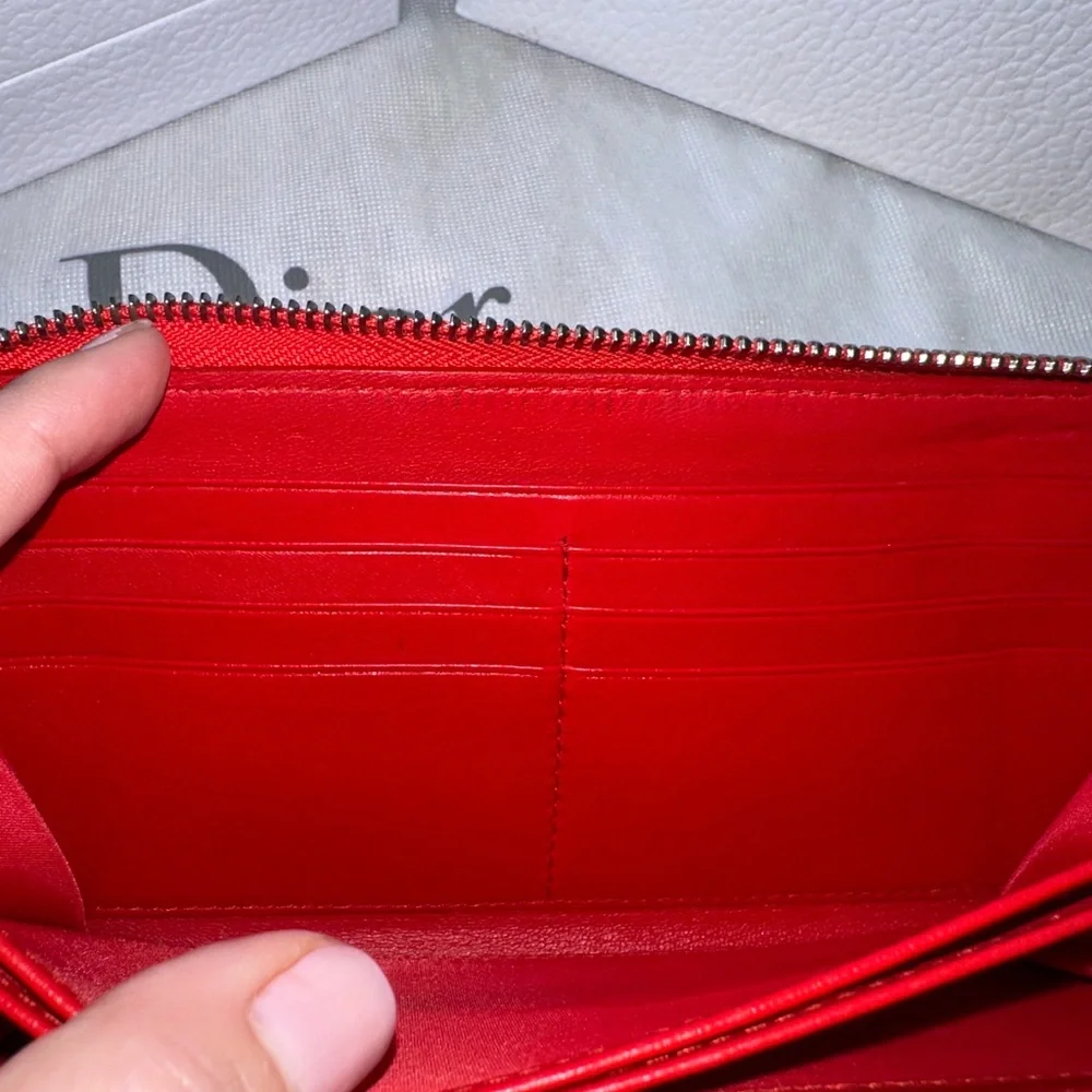 Christian Dior Red Enamel Embossed Patent Leather Large Zip Wallet
